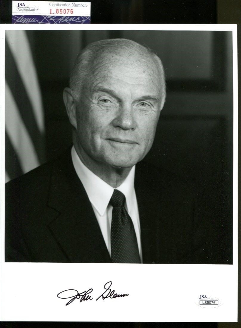 John Glenn Autographed 8x10 Photo Space History Memorabilia JSA Certified: John Glenn Autographed 8x10 Photo Space History Memorabilia JSA Certified This is an original autographed 8x10 photo of John Glenn, the renowned astronaut, pilot, and senator. The item is categorized