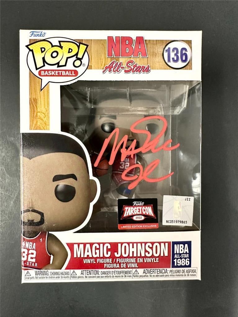 Magic Johnson signed Funko Pop! Figure - Beckett BAS: Magic Johnson signed Funko Pop! Figure - Beckett BAS This Magic Johnson Funko Pop! figure, featuring the legendary Los Angeles Lakers player, is an original collectible that has been beautifully signe