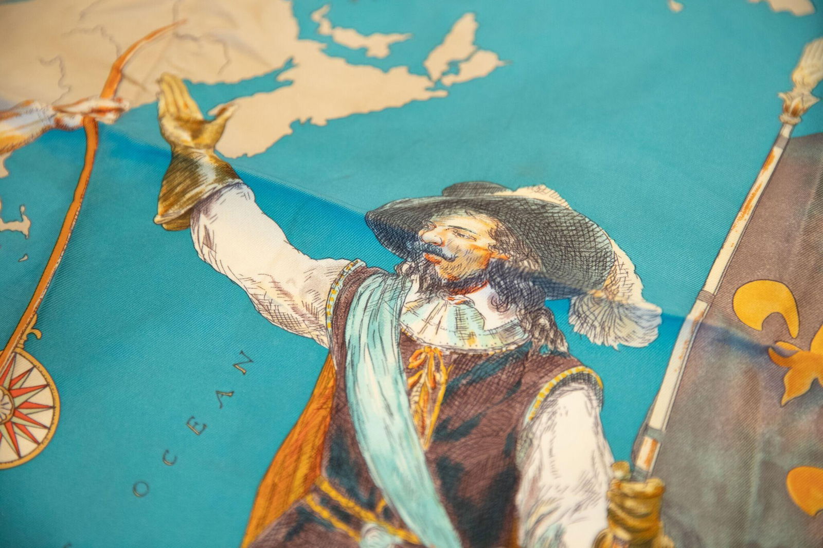 Hermes Le Canada Scarf 35 x 35 in Kermit Oliver Vintage Map Design: Hermes Le Canada Scarf 35 x 35 in Kermit Oliver Vintage Map Design This exquisite Hermes Le Canada Scarf, designed by the renowned artist Kermit Oliver, features a stunning vintage map design that sho