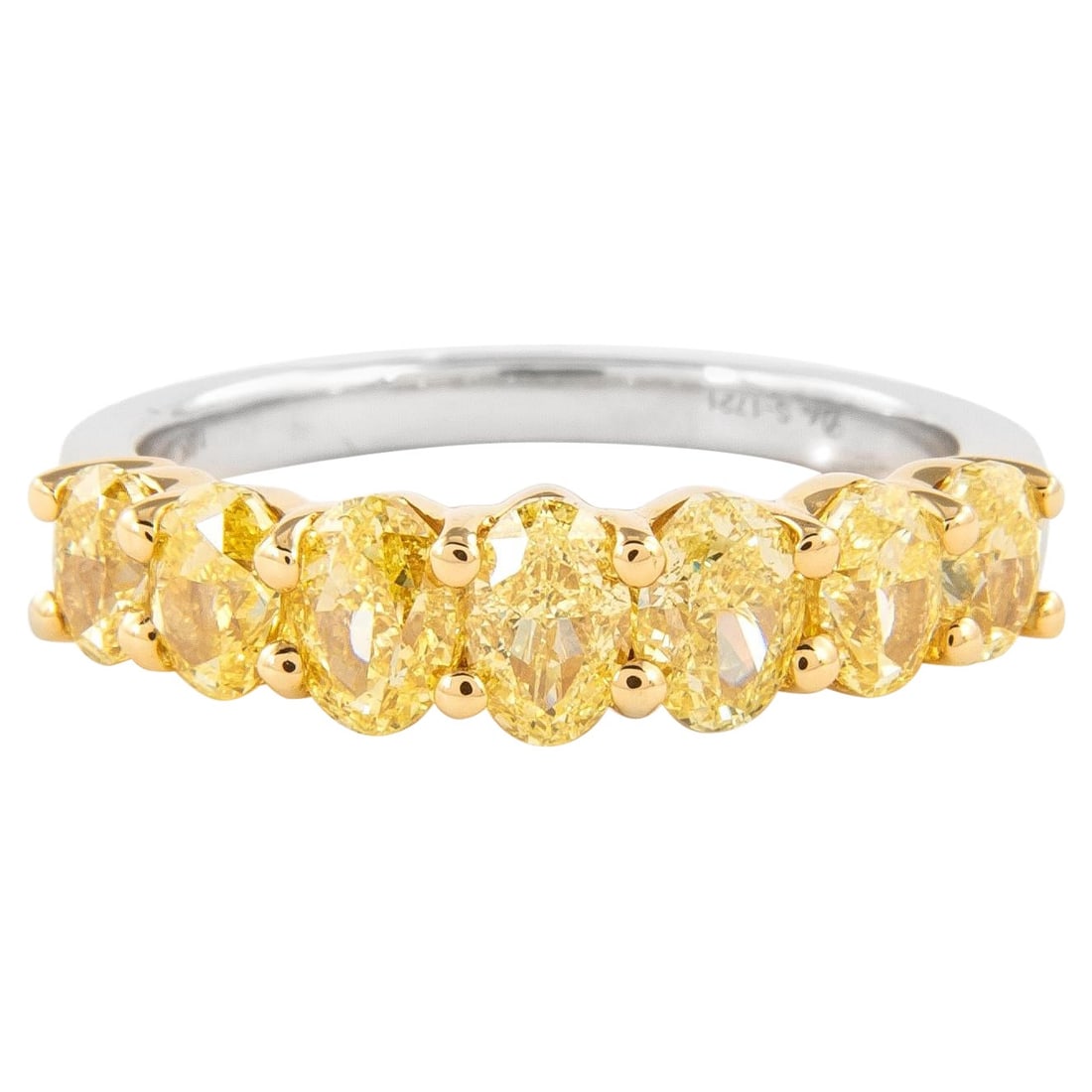 Contemporary 2.16ct Yellow Oval Diamond Half Eternity Ring 18k Two Tone Size 6.25: Contemporary 2.16ct Yellow Oval Diamond Half Eternity Ring 18k Two Tone Size 6.25 This stunning half eternity ring features a captivating 2.16ct yellow oval diamond, elegantly set in an 18k two-tone g