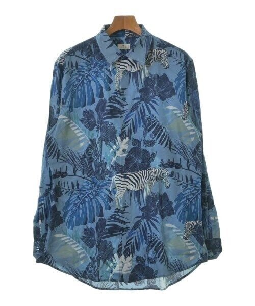ETRO Casual Shirt BluexNavy Botanical 43 (XXL): ETRO Casual Shirt BluexNavy Botanical 43 (XXL) This ETRO casual shirt features a striking blue and navy botanical print, showcasing a tropical leaf pattern intertwined with zebras. Designed for a rela