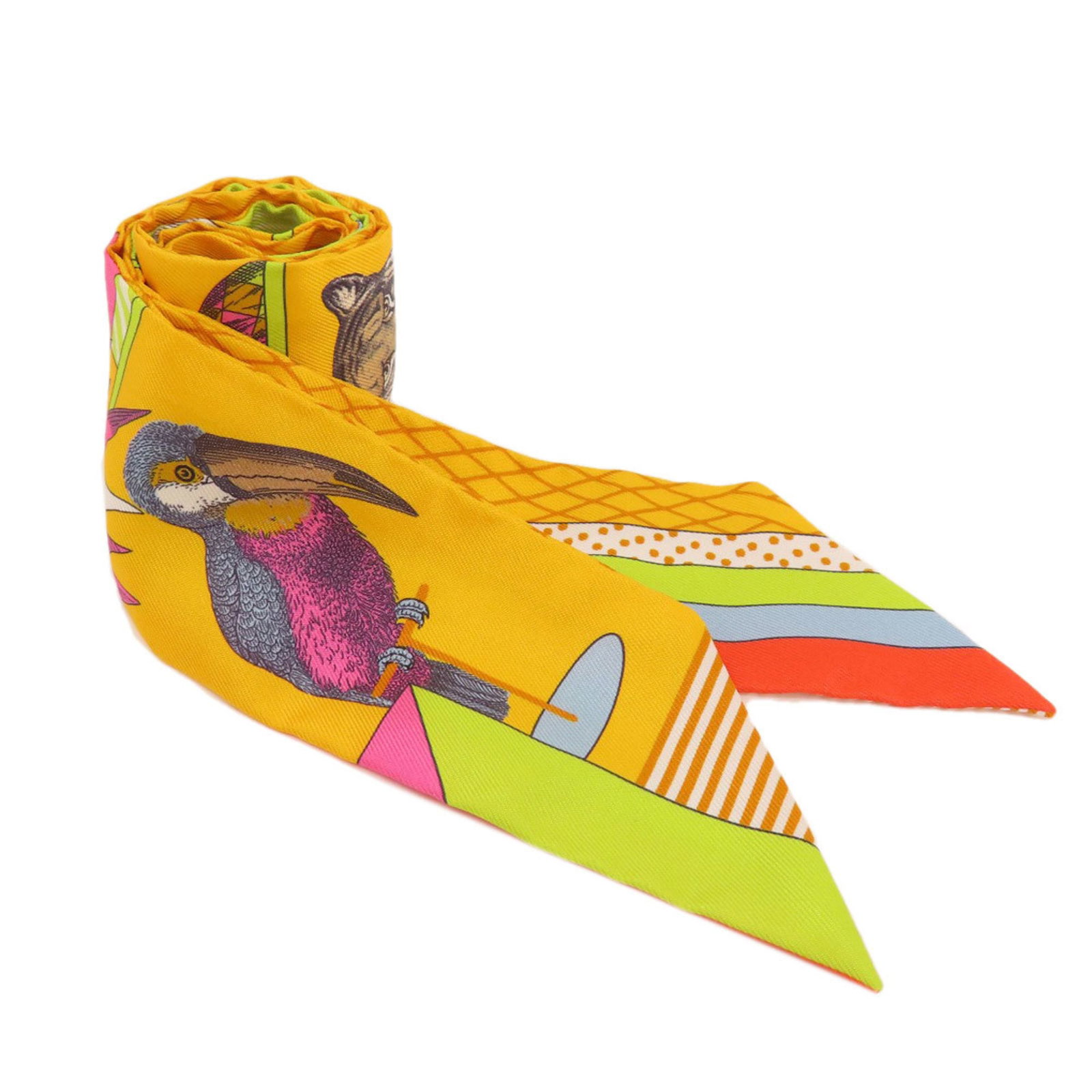 Elegant Hermes Twilly Silk Scarf Light Blue Orange Yellow 86cm x 5cm: Elegant Hermes Twilly Silk Scarf Light Blue Orange Yellow 86cm x 5cm Add a touch of elegance to your wardrobe with this exquisite Hermes Twilly Scarf Muffler. Crafted from luxurious silk, this scarf f