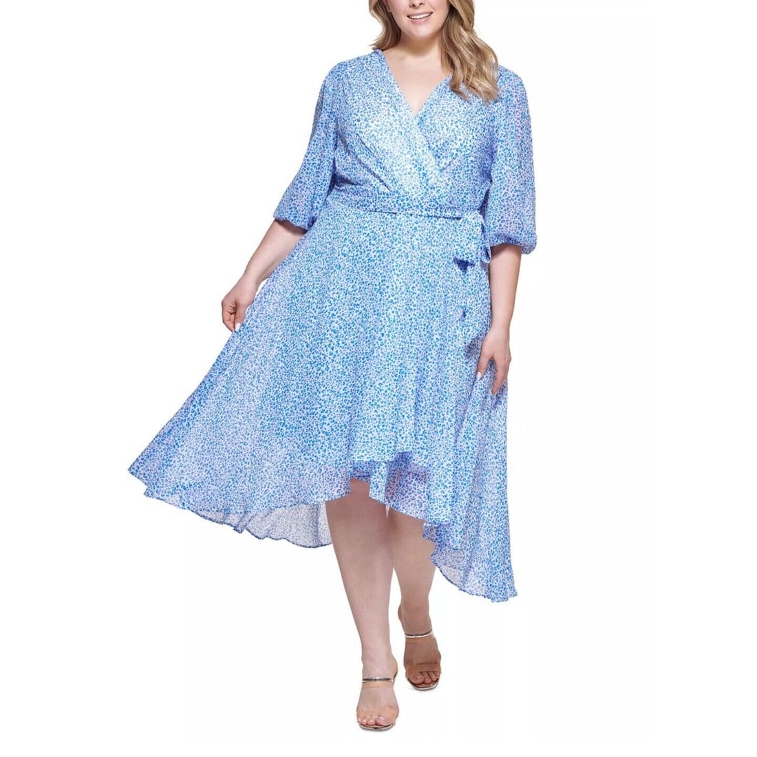 Plus Size Faux-Wrap Chiffon Dress Multicolor 22W: Plus Size Faux-Wrap Chiffon Dress Multicolor 22W Elevate your wardrobe with this stunning DKNY Women's Plus Size Faux-Wrap Chiffon Dress, perfect for any season. Showcasing a vibrant multicolored anim