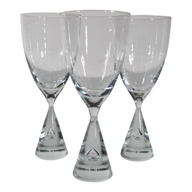 Three Mid Century Danish Modern Princess Water Goblets: Three Mid Century Danish Modern Princess Water Goblets This exquisite set of three water goblets from the Holmegaard Princess series showcases the elegance of Danish Modern design. Crafted in Denmark