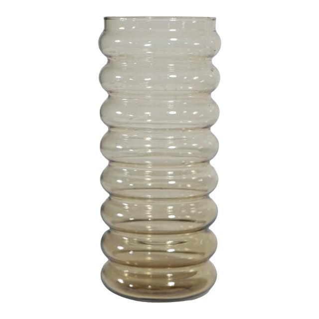 Mid-Century Jacob Bang Primula Bubble Glass Vase 4x4x8.75 Tan: Mid-Century Jacob Bang Primula Bubble Glass Vase 4x4x8.75 Tan This exquisite Primula Bubble Glass Vase, designed by Jacob Bang for Holmegaard, showcases a timeless Scandinavian modern aesthetic. Craft