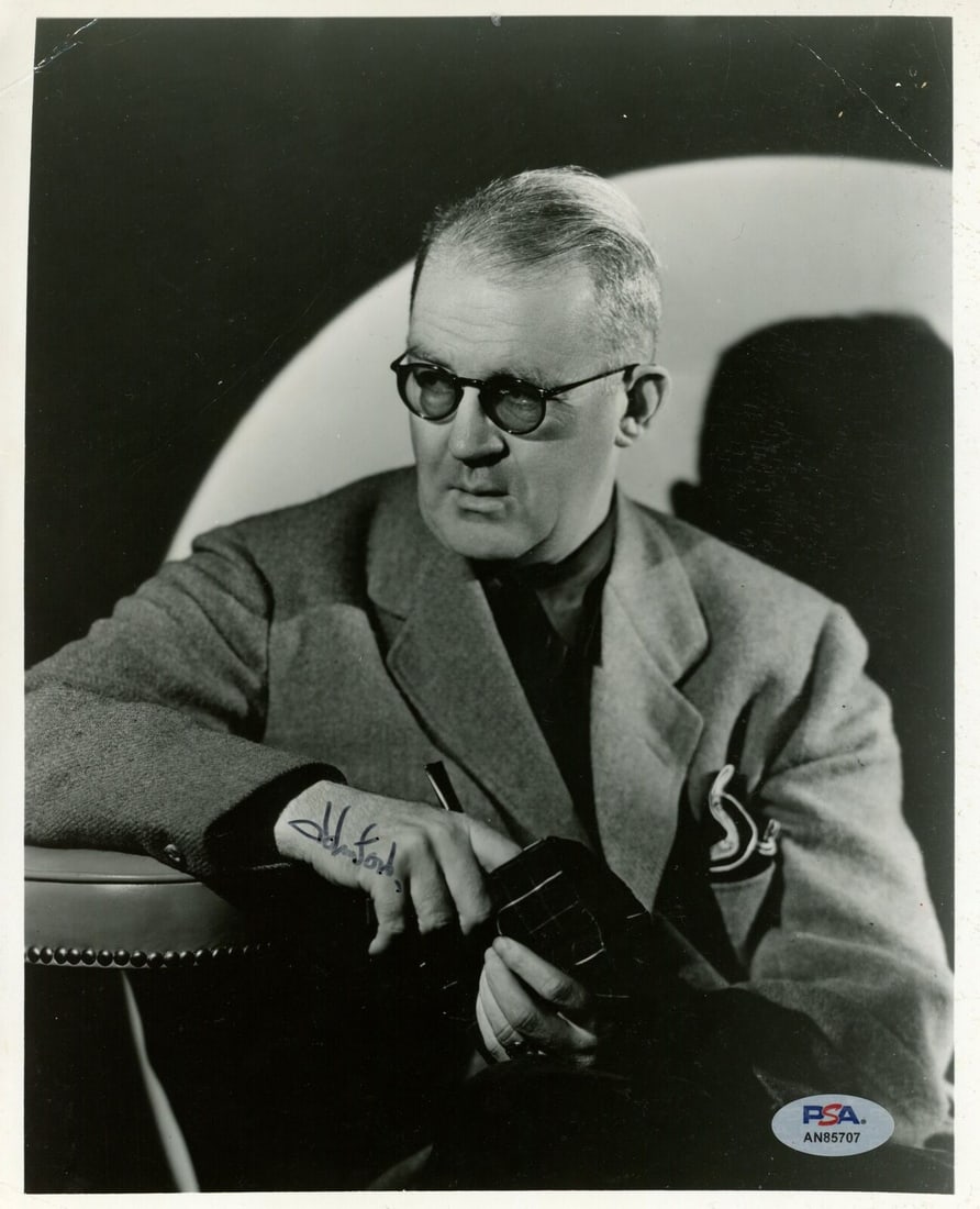 John Ford Signed 8x10 B/W Photo Director PSA/DNA: John Ford Signed 8x10 B/W Photo Director PSA/DNA This is an authentic 8x10 black and white photograph of esteemed director John Ford, featuring his signature prominently displayed on the arm. The phot