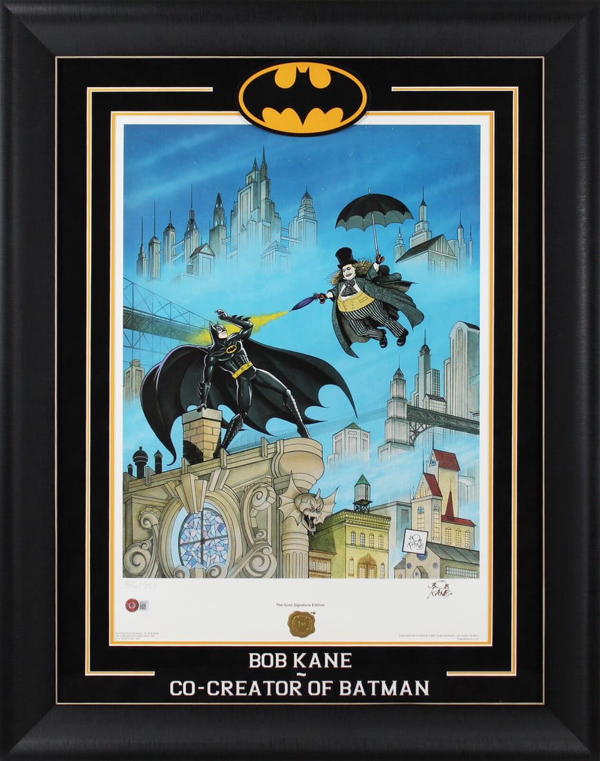 Bob Kane Batman Signed & Framed 20.5x24.5 Photograph: Bob Kane Batman Signed & Framed 20.5x24.5 Photograph This stunning lithograph features the iconic Batman, beautifully framed and signed by Bob Kane, the co-creator of the beloved character. The artwor