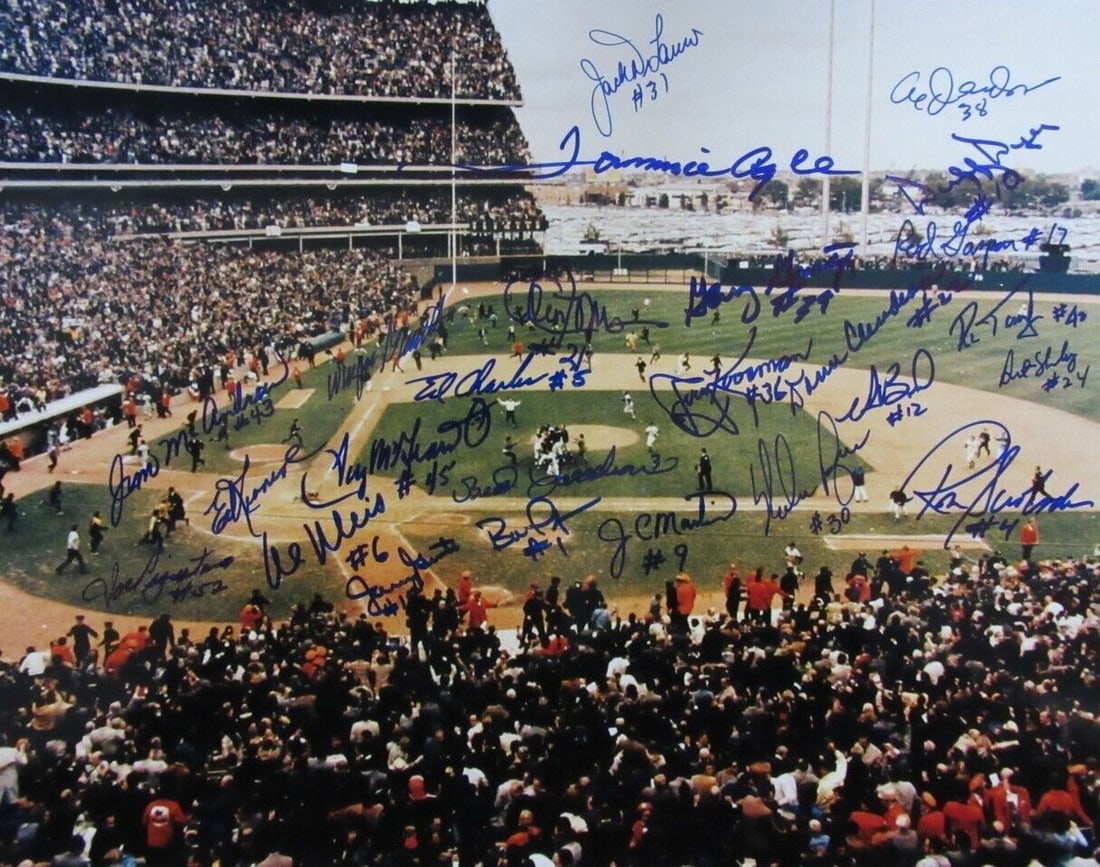 1969 New York Mets Team Signed 11x14 Photo World Series Champions: 1969 New York Mets Team Signed 11x14 Photo World Series Champions This original 1969 New York Mets Team Signed 11x14 Photo commemorates their World Series Championship. The photograph features the sig