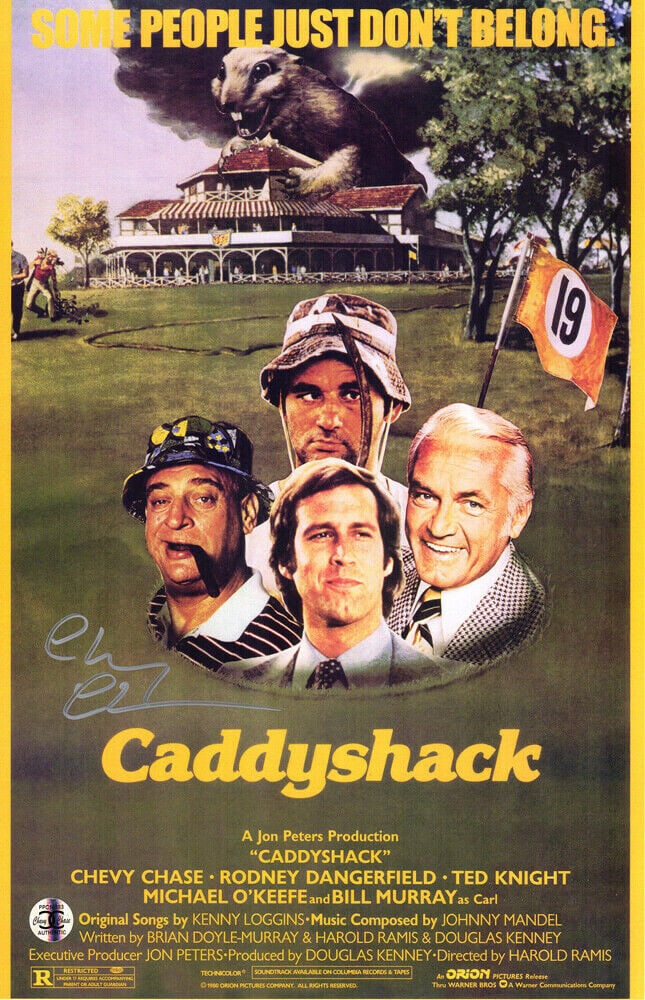 Chevy Chase Signed Caddyshack 11x17 Movie Poster: Chevy Chase Signed Caddyshack 11x17 Movie Poster This is an original 11x17 movie poster for the classic film 'Caddyshack', signed by Chevy Chase. The poster features iconic characters from the movie a
