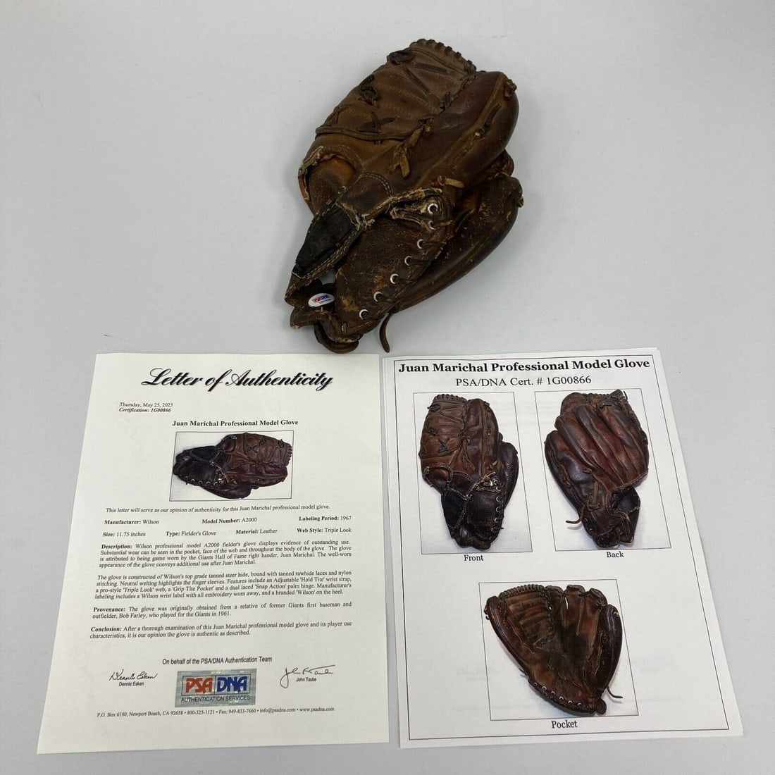 1967 Juan Marichal Game Used Wilson Baseball Glove: 1967 Juan Marichal Game Used Wilson Baseball Glove Own a piece of baseball history with this 1967 Juan Marichal Game Used Wilson Baseball Glove. This rare glove, from the early days of Marichal's illu