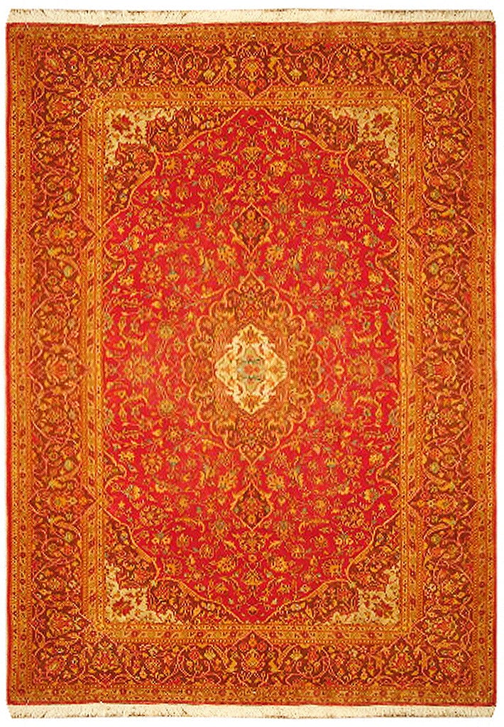 Handcrafted 4'8 x 7' Persian Kashan Rug in Vibrant Red: Handcrafted 4'8 x 7' Persian Kashan Rug in Vibrant Red Experience the timeless beauty of the Portland Red Antique Persian Kashan Rug, a masterpiece that reflects the rich history and exquisite craftsm