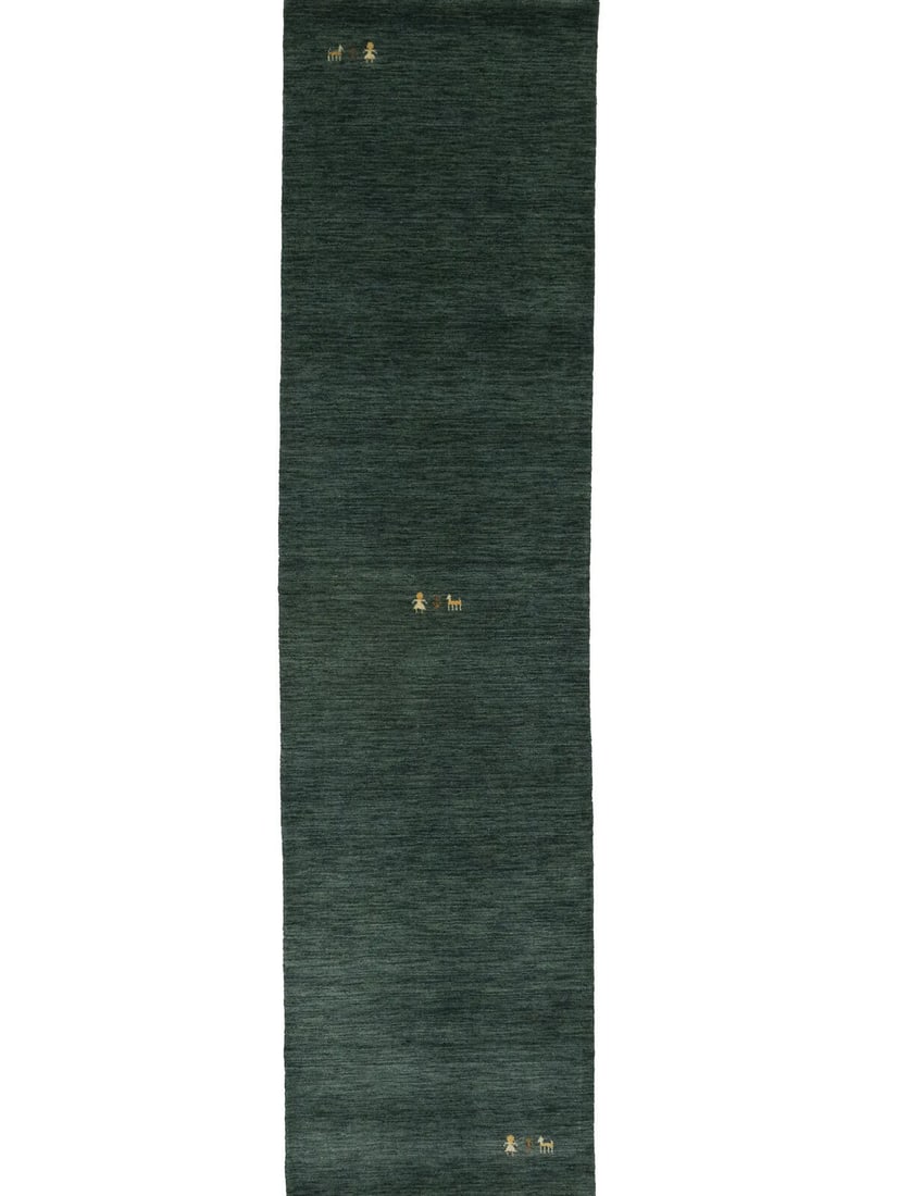 Pictorial Dark Green Wool Hand-Loomed Modern Runner Rug 2'7 x 9'11: Pictorial Dark Green Wool Hand-Loomed Modern Runner Rug 2'7 x 9'11 Enhance your space with this stunning Dark Green Tribal Gabbeh Runner Rug, perfect for hallways and kitchens. Measuring 2'7" x 9'11"