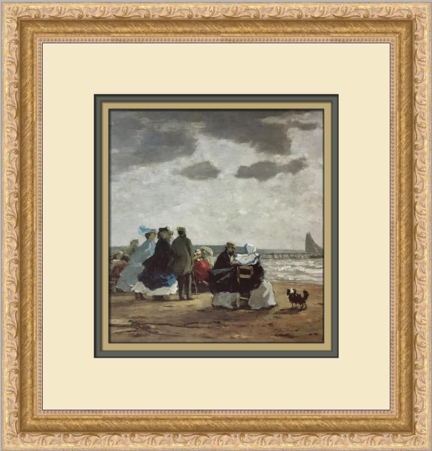 Eugene Boudin On The Beach Custom Framed Print 12.5 x 13.5: Eugene Boudin On The Beach Custom Framed Print 12.5 x 13.5 This exquisite custom framed print titled 'On The Beach' by Eugene Boudin captures the essence of beach life through an impressionistic lens.