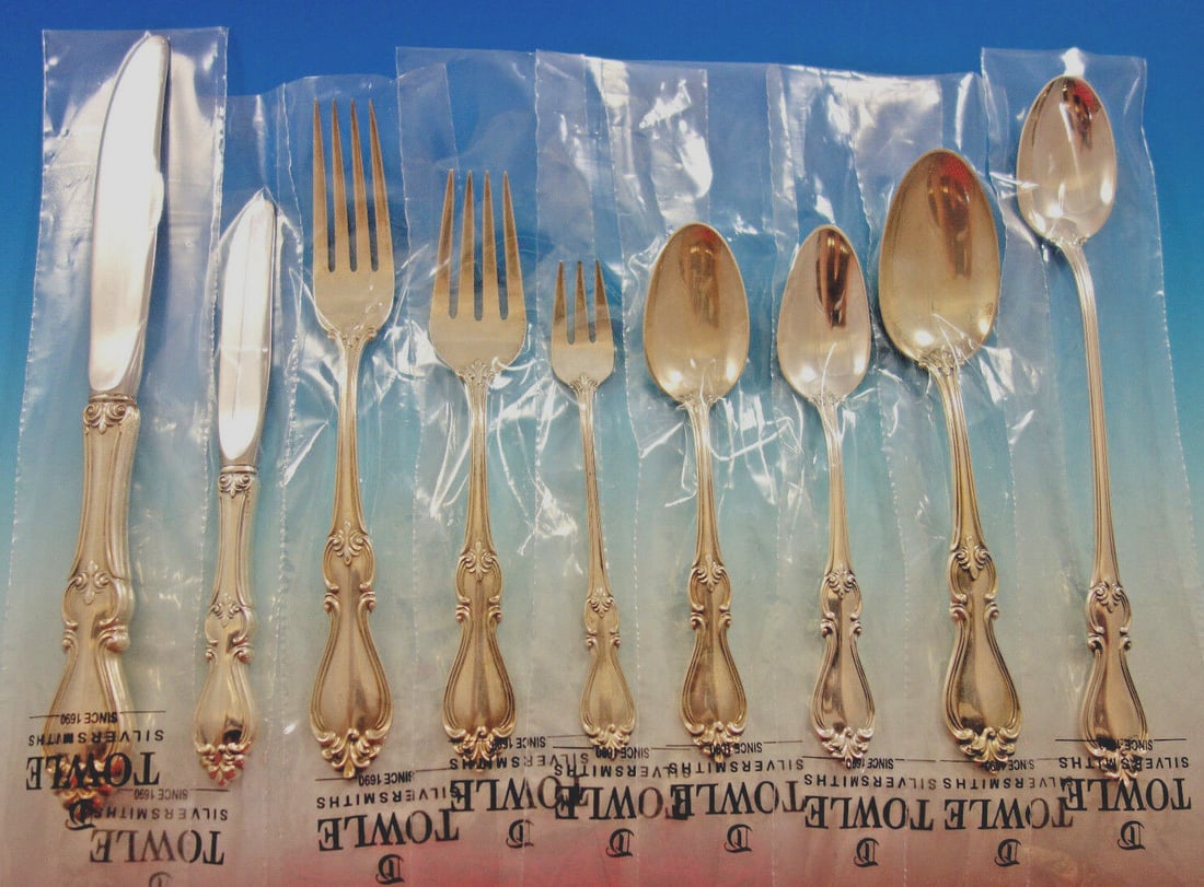 Queen Elizabeth I Sterling Silver Flatware Set 78 Pieces New: Queen Elizabeth I Sterling Silver Flatware Set 78 Pieces New Experience the elegance of the Queen Elizabeth I flatware set, crafted from high-quality sterling silver and inspired by the royal splendor