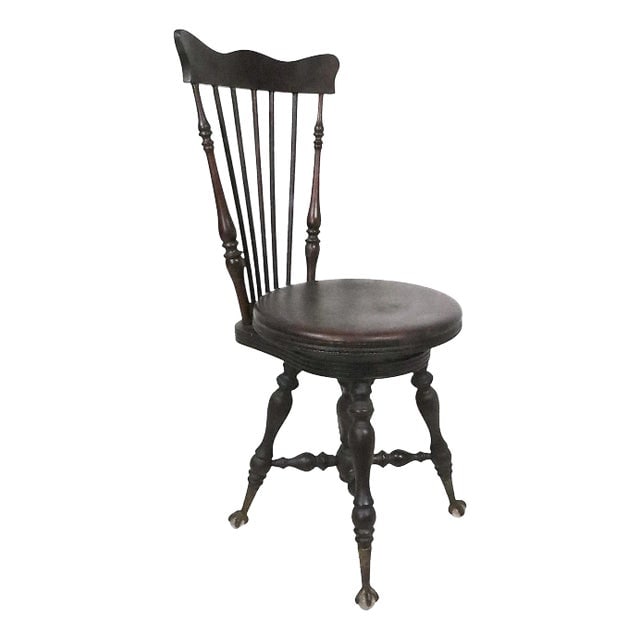 Victorian Highback Piano Organ Stool Solid Birch Glass Ball Claw Feet 35" High: Victorian Highback Piano Organ Stool Solid Birch Glass Ball Claw Feet 35" High A stunning Victorian highback piano organ stool crafted from solid wood, likely dark stained birch, featuring elegant gla