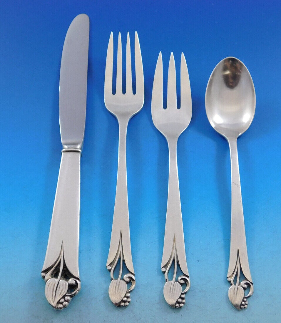Woodlily Sterling Silver Flatware Set for 12 Service 57 Pieces: Woodlily Sterling Silver Flatware Set for 12 Service 57 Pieces Elevate your dining experience with the Woodlily Sterling Silver Flatware Set by Frank Smith, designed for service of 12. This Mid-Centur