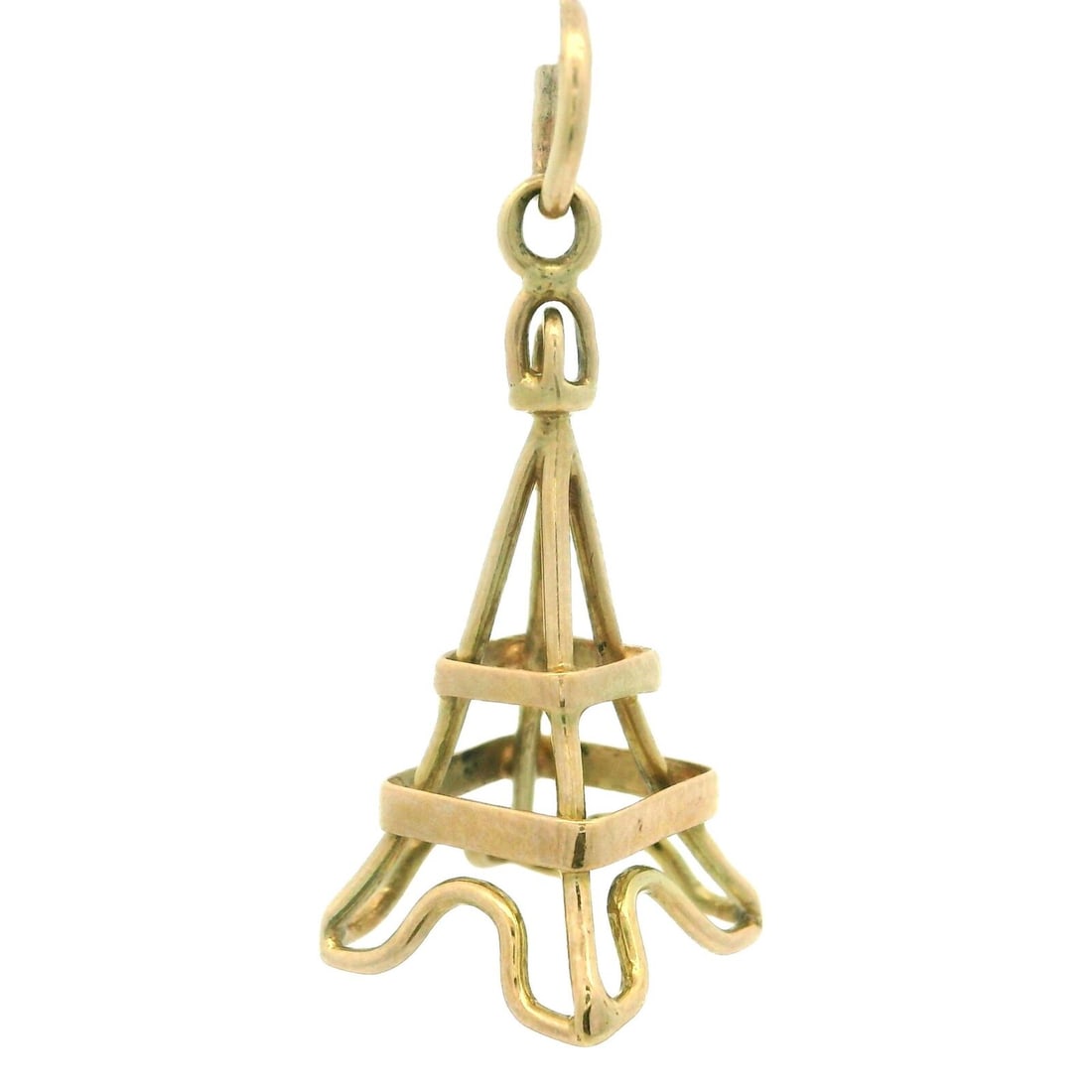 Vintage 14k Yellow Gold Delicate Wire Frame Eiffel Tower Charm Pendant: Vintage 14k Yellow Gold Delicate Wire Frame Eiffel Tower Charm Pendant Type: Bracelets & Charms Main Stone: No Stone Metal: Yellow Gold Metal Purity: 14 karat Sizable: No Item Length: 0.89 in Vintage 