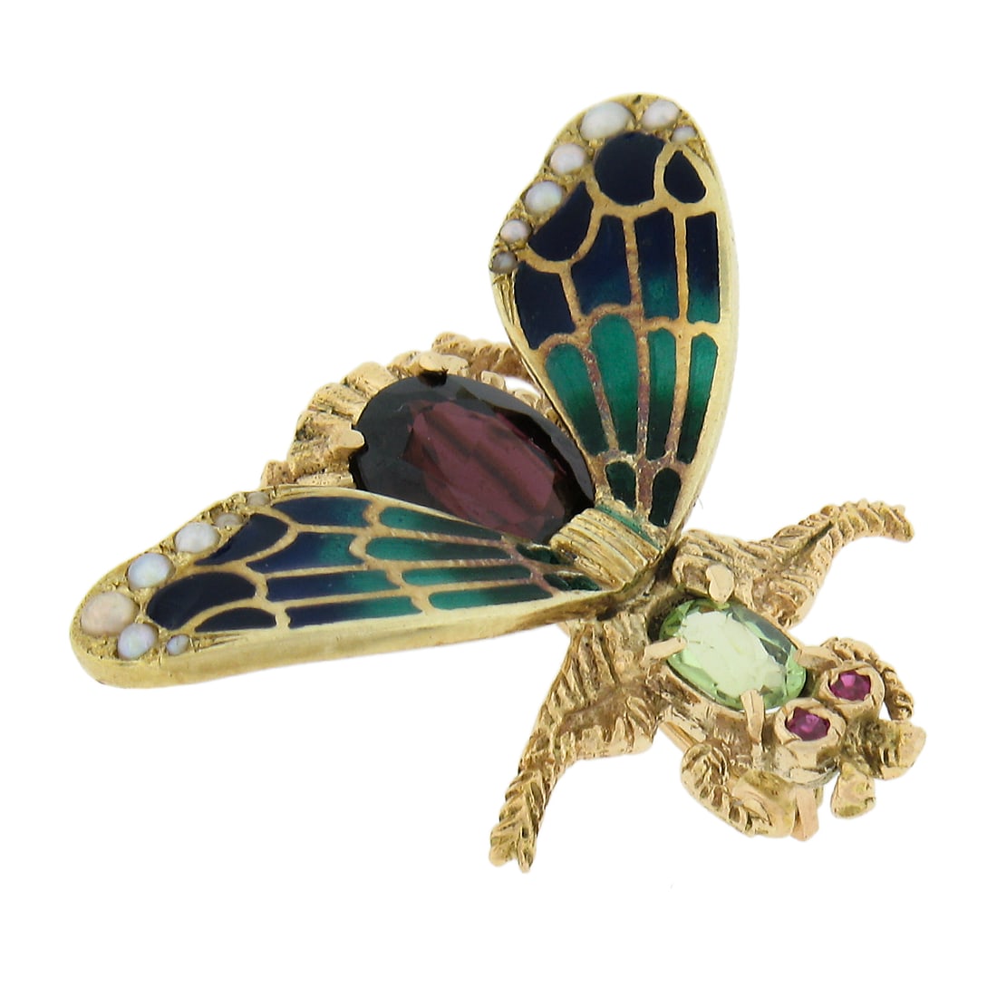 Vintage 14k Gold Garnet Plique A jour Enamel Work Fly Brooch Pin: Vintage 14k Gold Garnet Plique A jour Enamel Work Fly Brooch Pin Main Stone Creation: Natural Shape: Fly Occasion: Anniversary Birthday Christmas Engagement Graduation Mother"s Day Valentine"s Day Wed