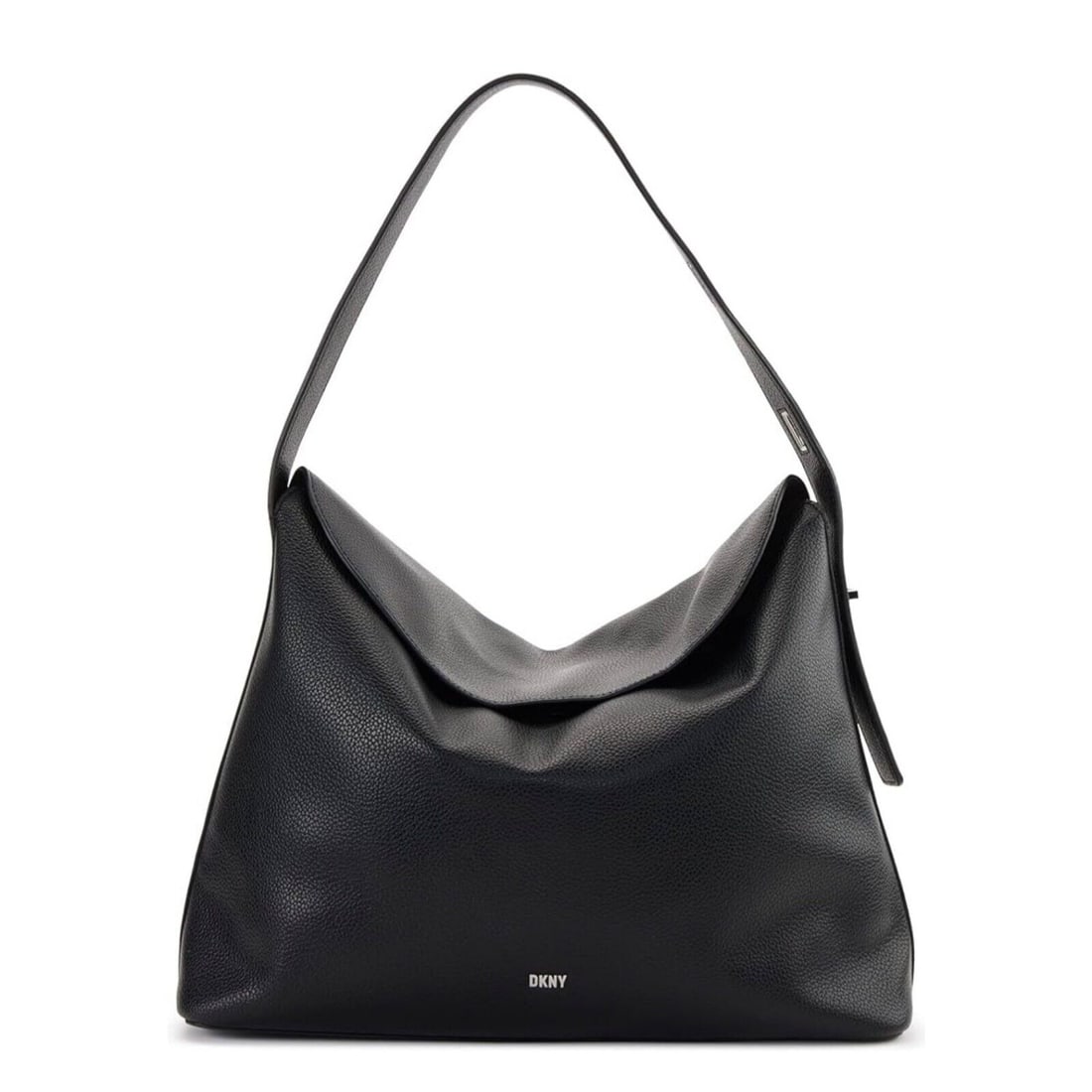 Faux Leather Hobo Shoulder Bag Black With Silver Adjustable Strap: Faux Leather Hobo Shoulder Bag Black With Silver Adjustable Strap The DKNY Tania Hobo Shoulder Bag is a stylish accessory designed for both casual and formal occasions. This large bag features a solid