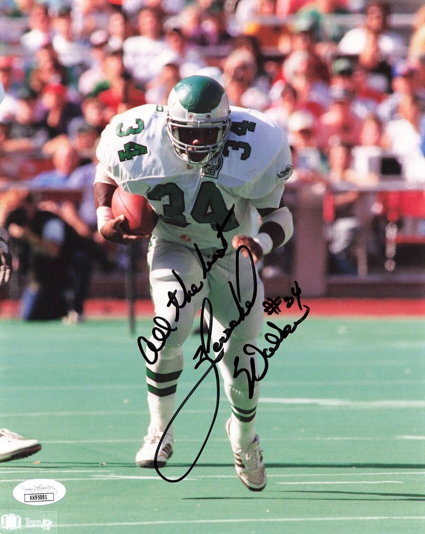 Herschel Walker signed 8x10 photo - JSA authenticated: Herschel Walker signed 8x10 photo - JSA authenticated This is an original 8x10 color photograph of Herschel Walker, the former running back for the Philadelphia Eagles, featuring his signature. The au