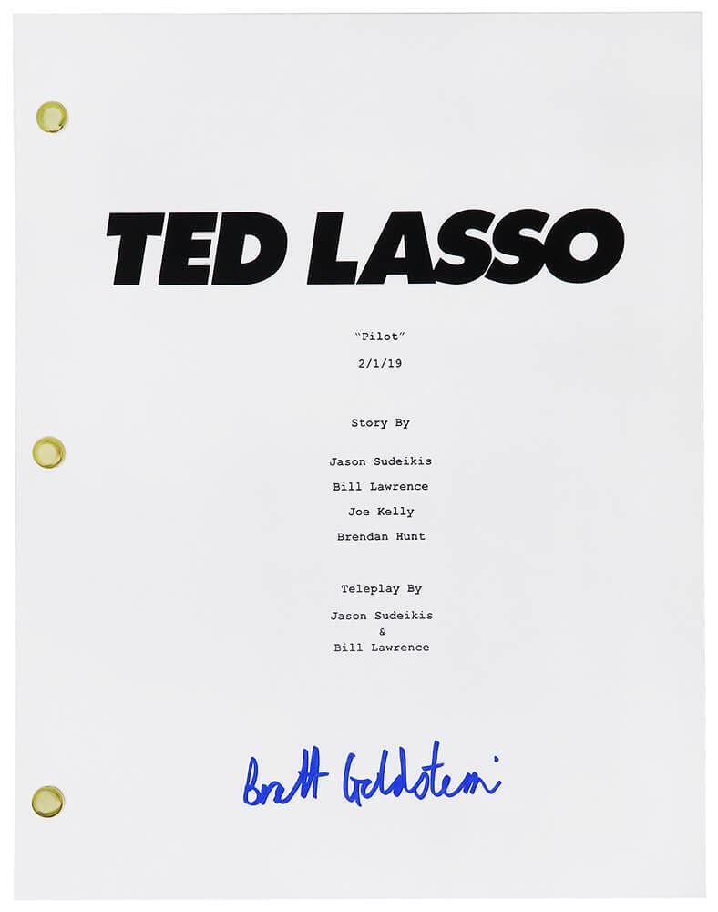 Brett Goldstein Signed Ted Lasso Pilot Script 40 Pages: Brett Goldstein Signed Ted Lasso Pilot Script 40 Pages This is an original 40-page pilot episode script for the acclaimed television series 'Ted Lasso', dated 2/1/19. The script is signed by Brett Gol