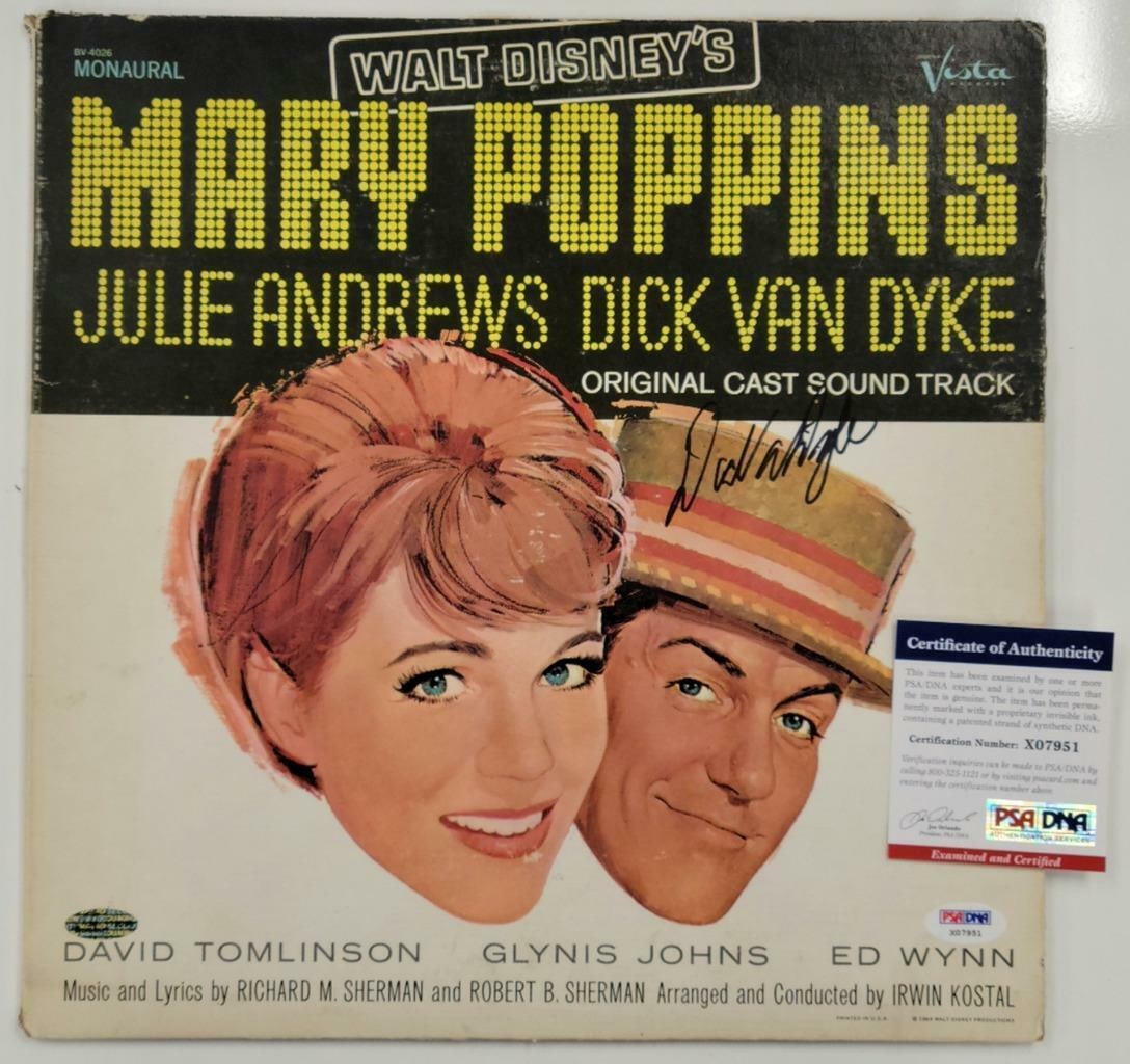 Dick Van Dyke Signed Mary Poppins Album Cover with PSA/DNA COA: Dick Van Dyke Signed Mary Poppins Album Cover with PSA/DNA COA This is an original record album cover of the beloved movie 'Mary Poppins,' featuring iconic performances by Julie Andrews and Dick Van D