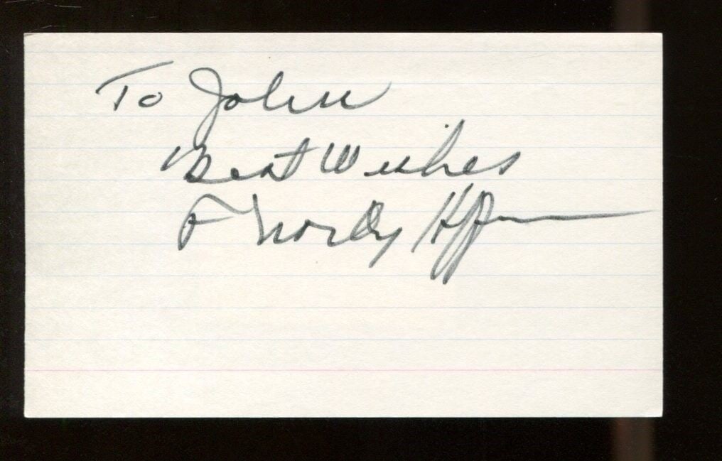 Frank Nordy Hoffman Signed Index Card 3x5 Autographed Notre Dame: Frank Nordy Hoffman Signed Index Card 3x5 Autographed Notre Dame This authentic original index card features the signature of Frank Nordy Hoffman, a notable figure in college football and a member of