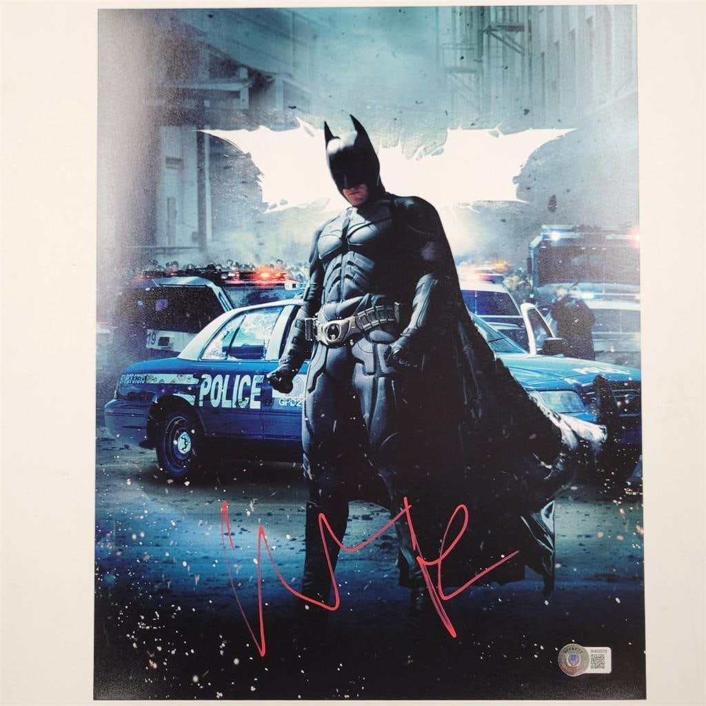 Christian Bale signed Batman The Dark Knight 11x14 photo ~ Beckett: Christian Bale signed Batman The Dark Knight 11x14 photo ~ Beckett This striking 11x14 photograph captures Christian Bale as Batman from the iconic movie "The Dark Knight." The image features the supe