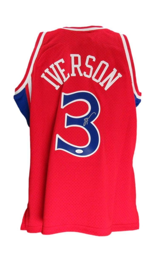 Allen Iverson HOF Autographed Red Hardwood Classics 1996-97 Jersey Size XL 76ers: Allen Iverson HOF Autographed Red Hardwood Classics 1996-97 Jersey Size XL 76ers Celebrate basketball history with this Allen Iverson Hall of Fame Autographed Red Mitchell & Ness Hardwood Classics Swi