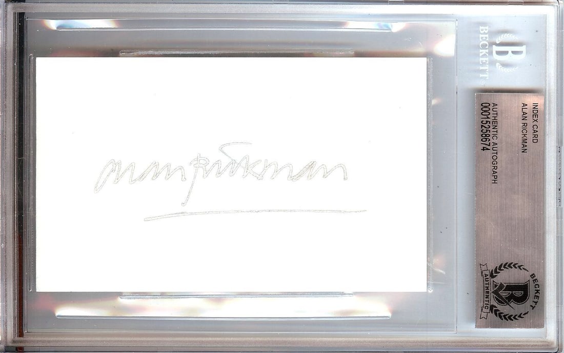 Alan Rickman Signed Autograph Index Card Harry Potter BAS: Alan Rickman Signed Autograph Index Card Harry Potter BAS This is an original signed index card featuring the autograph of Alan Rickman, the renowned actor known for his roles in both Die Hard and the