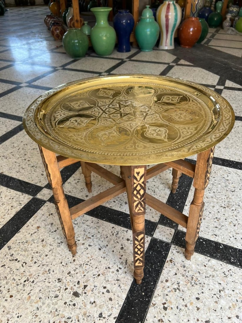 Moroccan brass tea table Boho Coffee table Large Brass Tray hand-engraved brass table authentic: Moroccan brass tea table Boho Coffee table Large Brass Tray hand-engraved brass table authentic copper table We all know and are certain that Moroccan tea is one of the most delicious types of tea tha