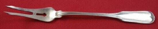 Fiddle Thread Sterling Silver Pickle Fork 2-tine Pierced 5 7/8": Fiddle Thread Sterling Silver Pickle Fork 2-tine Pierced 5 7/8" This exquisite Fiddle Thread pickle fork, crafted by Frank Smith in sterling silver, showcases a classic design with a two-pronged end a