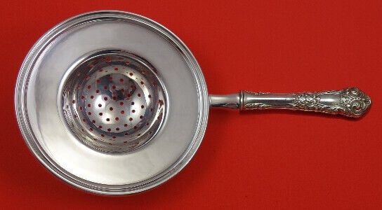 French Renaissance Sterling Silver Tea Strainer HH Custom Made: French Renaissance Sterling Silver Tea Strainer HH Custom Made This exquisite tea strainer showcases the elegant French Renaissance pattern by Reed & Barton, crafted from high-quality sterling silver