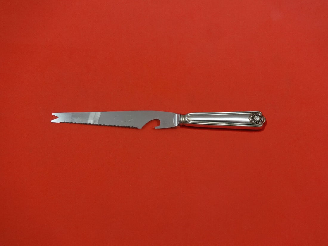 Fiddle Shell Sterling Silver Bar Knife 9 1/8" Custom Made: Fiddle Shell Sterling Silver Bar Knife 9 1/8" Custom Made This exquisite Fiddle Shell bar knife, custom made by Frank Smith, features a hollow handle crafted from sterling silver. The knife measures 9