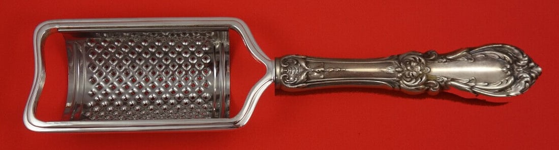 Burgundy Sterling Silver Curved Cheese Grater Custom Made: Burgundy Sterling Silver Curved Cheese Grater Custom Made Elevate your serving experience with this exquisite cheese grater from the Burgundy pattern by Reed & Barton. Crafted from sterling silver, th