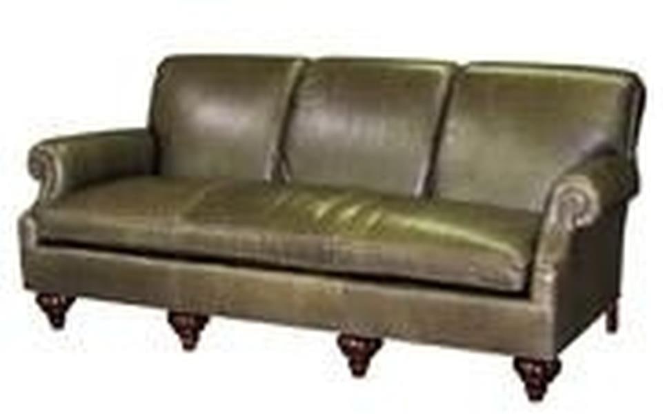 Hand-Crafted Olive Leather Sofa 34H 81W 38D English Traditional: Hand-Crafted Olive Leather Sofa 34H 81W 38D English Traditional Elevate your living space with this exquisite olive leather sofa, hand-crafted in the USA. Designed in an English traditional style, thi