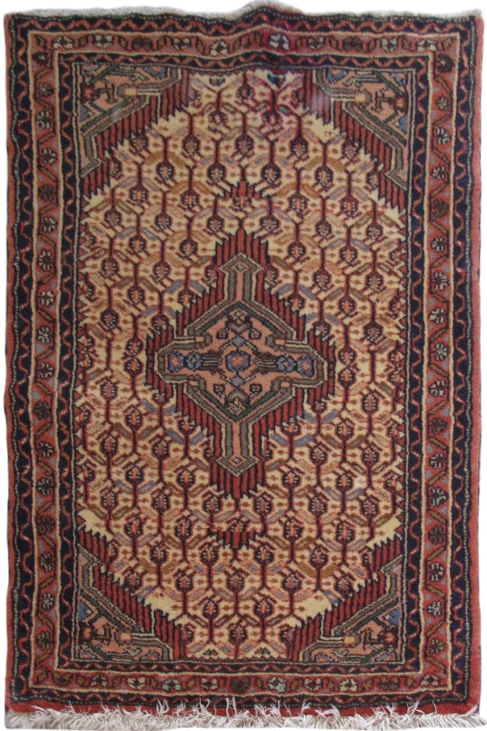 Handcrafted 2'1" x 3'1" Beige Persian Hamadan Rug Wool Pile: Handcrafted 2'1" x 3'1" Beige Persian Hamadan Rug Wool Pile Transform your space with this exquisite 2.1 x 3.1 Beige Color Persian Small Hamadan Rug, handcrafted by skilled Persian artisans. This stun