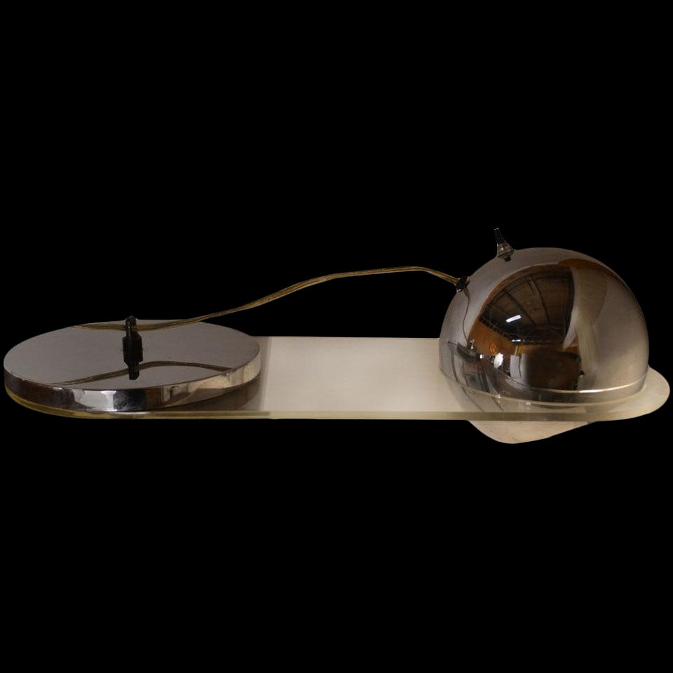 Modernist Piano Lamp: Modernist Piano Lamp This striking Modernist Piano Lamp, marked "Raymor No. 7," features a unique design that stands out in the Modernist style. Constructed from chrome and lucite, this lamp showcases