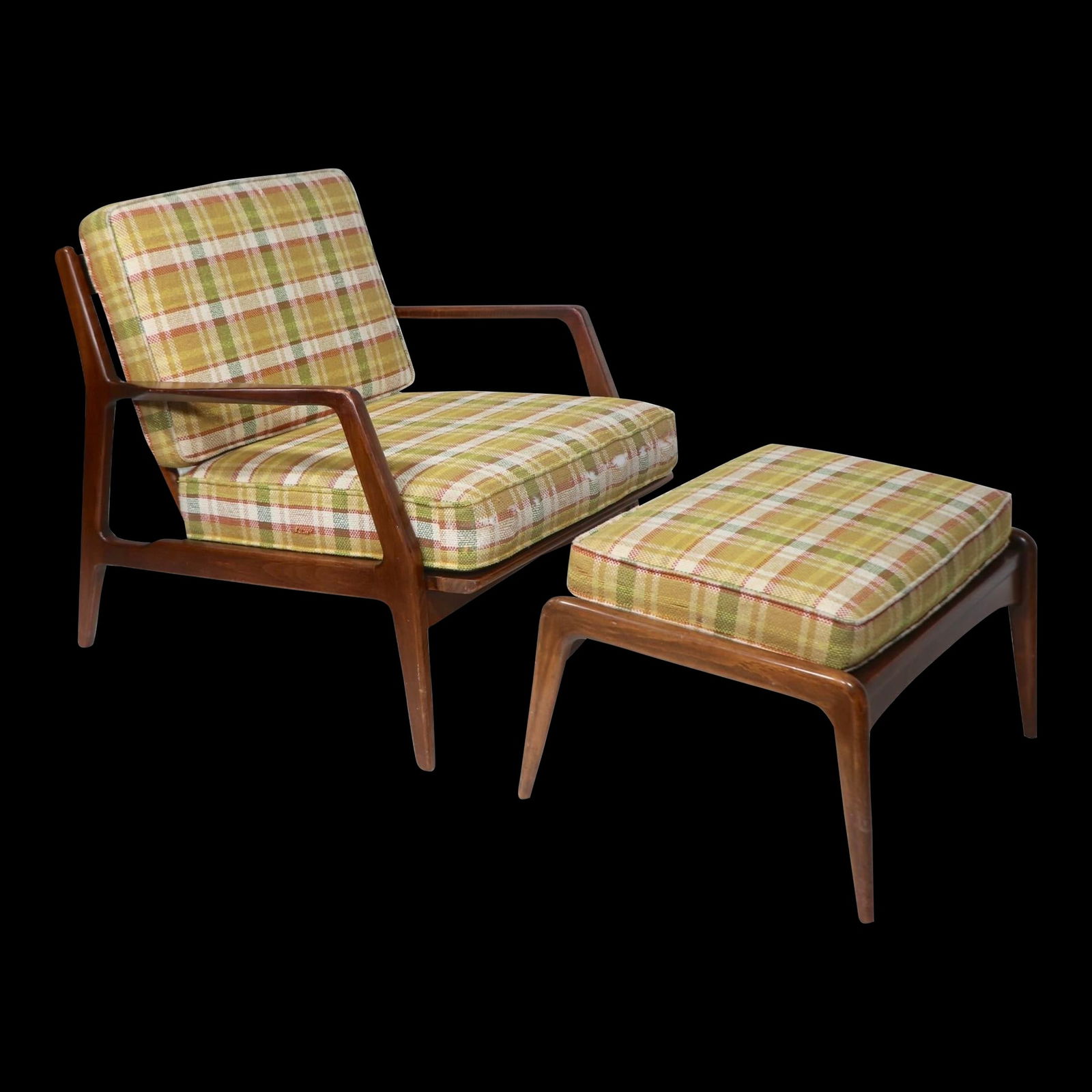 Rare Mid Century Lounge Chair and Ottoman by Lawrence Peabody: Rare Mid Century Lounge Chair and Ottoman by Lawrence Peabody Rare Mid Century lounge chair and ottoman designed by Lawrence Peabody, for Selig, circa 1950's. The chair and ottoman are in very good, o