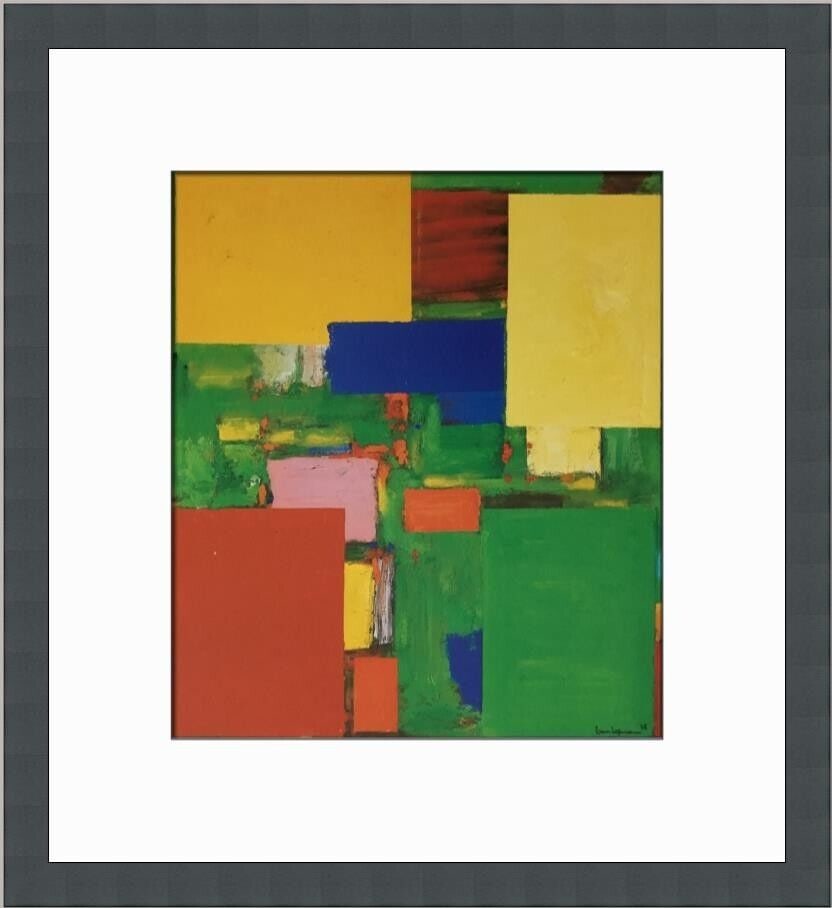 Hans Hoffman Equipoise Framed Print: Hans Hoffman Equipoise Framed Print This stunning custom framed print by Hans Hoffman showcases his signature abstract style, featuring geometric shapes in vibrant colors such as yellow, green, blue,