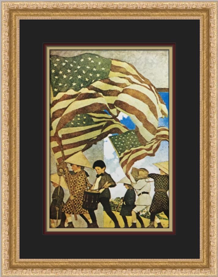 Maxfield Parrish 14x18 Framed Print With Trumpet and Drum Art Fantasy: Maxfield Parrish 14x18 Framed Print With Trumpet and Drum Art Fantasy This custom framed print titled "With Trumpet and Drum" by Maxfield Parrish features a captivating portrayal of figures, including