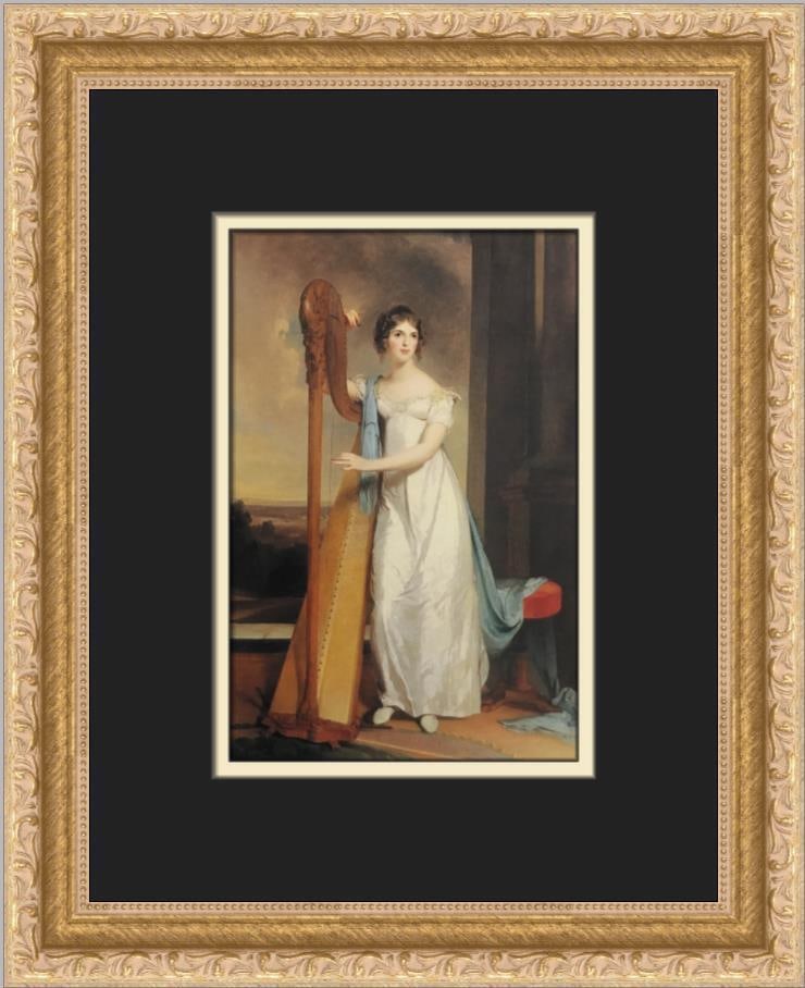 Thomas Sully Lady with a Harp Print Custom Framed 14 x 11: Thomas Sully Lady with a Harp Print Custom Framed 14 x 11 This stunning custom framed print features the iconic artwork 'Lady with a Harp - Eliza Ridgely' by Thomas Sully. The portrait showcases a wom