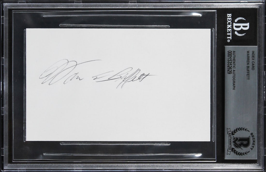 Warren Buffett Signed 3x5 Index Card Beckett Authenticated: Warren Buffett Signed 3x5 Index Card Beckett Authenticated This is an authentic signed 3x5 index card featuring the signature of Warren Buffett, the renowned investor and CEO of Berkshire Hathaway. Th