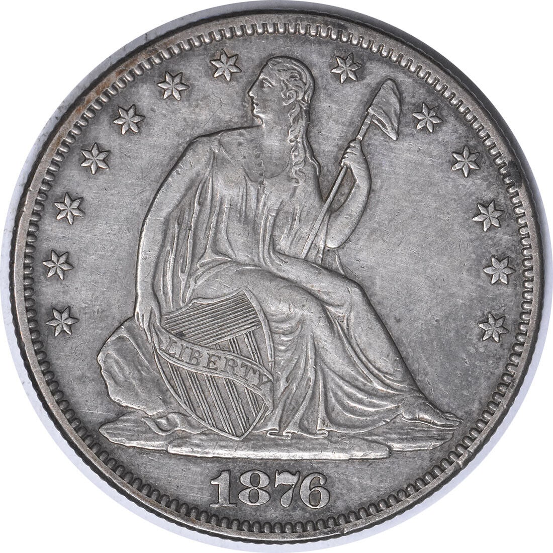 1876-S Liberty Seated Half Dollar 50C Circulated Uncertified: 1876-S Liberty Seated Half Dollar 50C Circulated Uncertified This 1876-S Liberty Seated Half Dollar features a beautifully detailed design by Thomas Sully and Christian Gobrecht, showcasing the iconic
