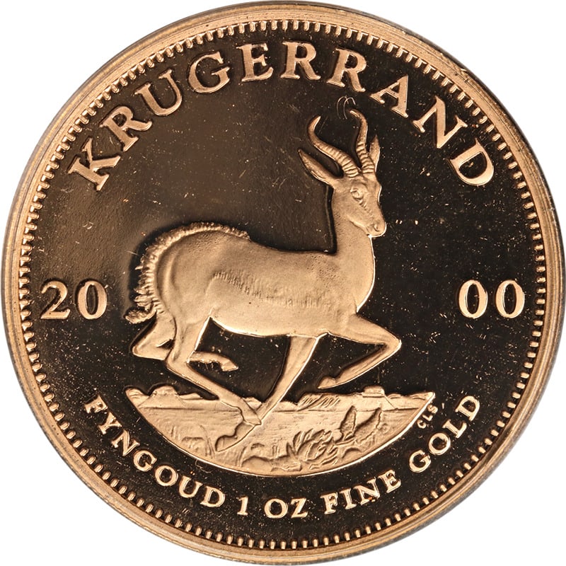 2000 South Africa 1 Ounce Gold Krugerrand - PR - Uncertified: 2000 South Africa 1 Ounce Gold Krugerrand - PR - Uncertified This 2000 South Africa 1 Ounce Gold Proof Krugerrand is a stunning representation of the iconic coin. Crafted from 1 oz of fine gold, it fe