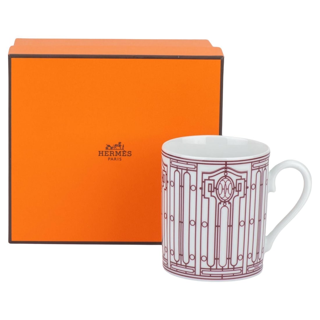 Hermes H Art Deco Red Porcelain Mug 3.75 in France: Hermes H Art Deco Red Porcelain Mug 3.75 in France Introducing the exquisite Hermes H Art Deco Mug, a stunning addition to your collection. This elegant porcelain mug showcases a striking red color an