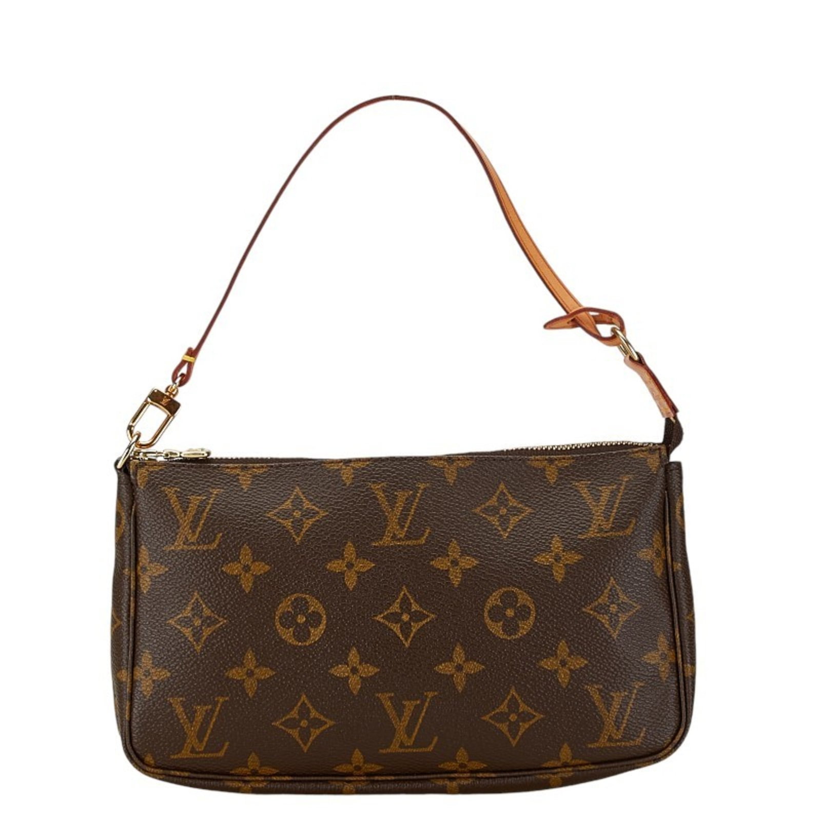 Louis Vuitton Monogram Pochette Handbag M51980 Brown PVC 4.72 x 8.46 x 1.37: Louis Vuitton Monogram Pochette Handbag M51980 Brown PVC 4.72 x 8.46 x 1.37 The Louis Vuitton Monogram Pochette Accessory Pouch is a stylish handbag crafted from durable PVC leather in a classic brown
