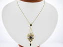Antique Victorian 14K Gold 2.10ctw Sapphire Pearl Dangle Lavalier Pendant 16" & 18" Chain