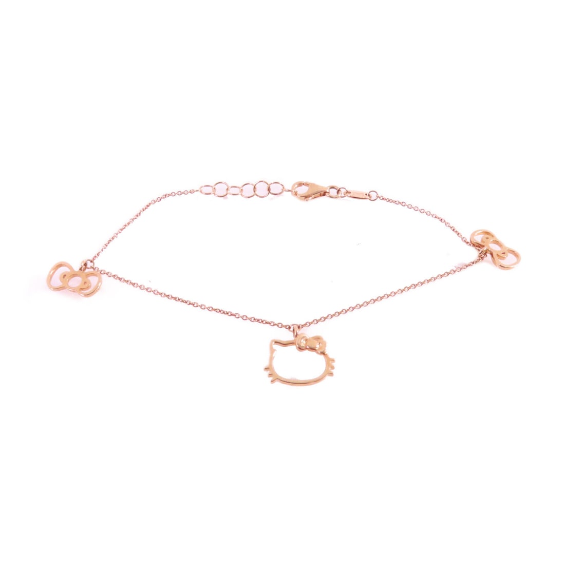 Hello Kitty Bracelet in 18K Rose Gold K18PG Elegant Design: Hello Kitty Bracelet in 18K Rose Gold K18PG Elegant Design This charming Hello Kitty bracelet is crafted from 18K rose gold (K18PG), offering a luxurious gold hue that beautifully complements any outf
