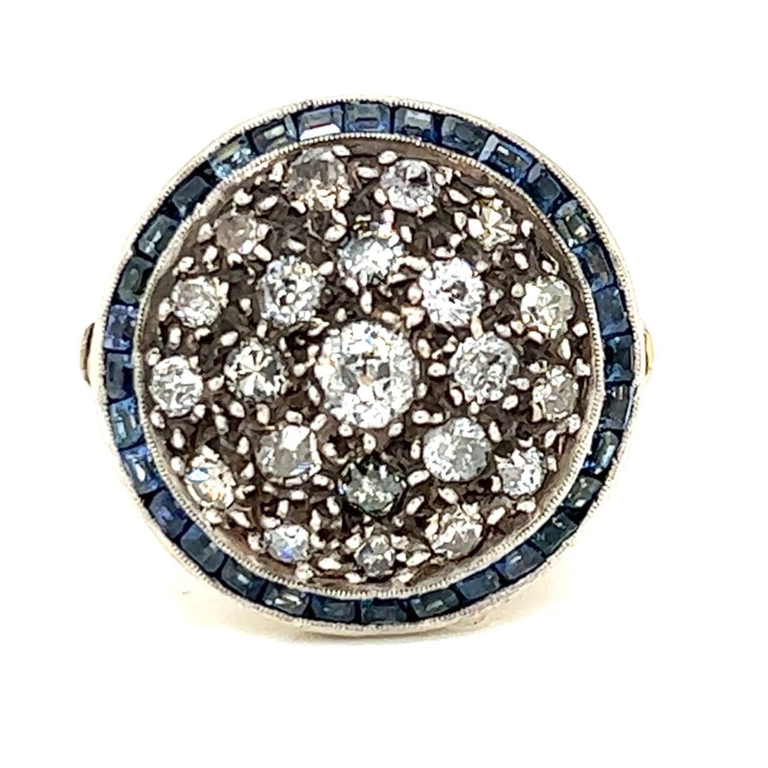 18K & Silver Top Diamond and Sapphire Ring: 18K & Silver Top Diamond and Sapphire Ring Stone Type: Diamonds Sapphires Metal Type: 18K Silver Metal Color: Yellow Appraisal Price: $4000 Comments: 18K & Silver Top Diamond and Sapphire Ring Weighin
